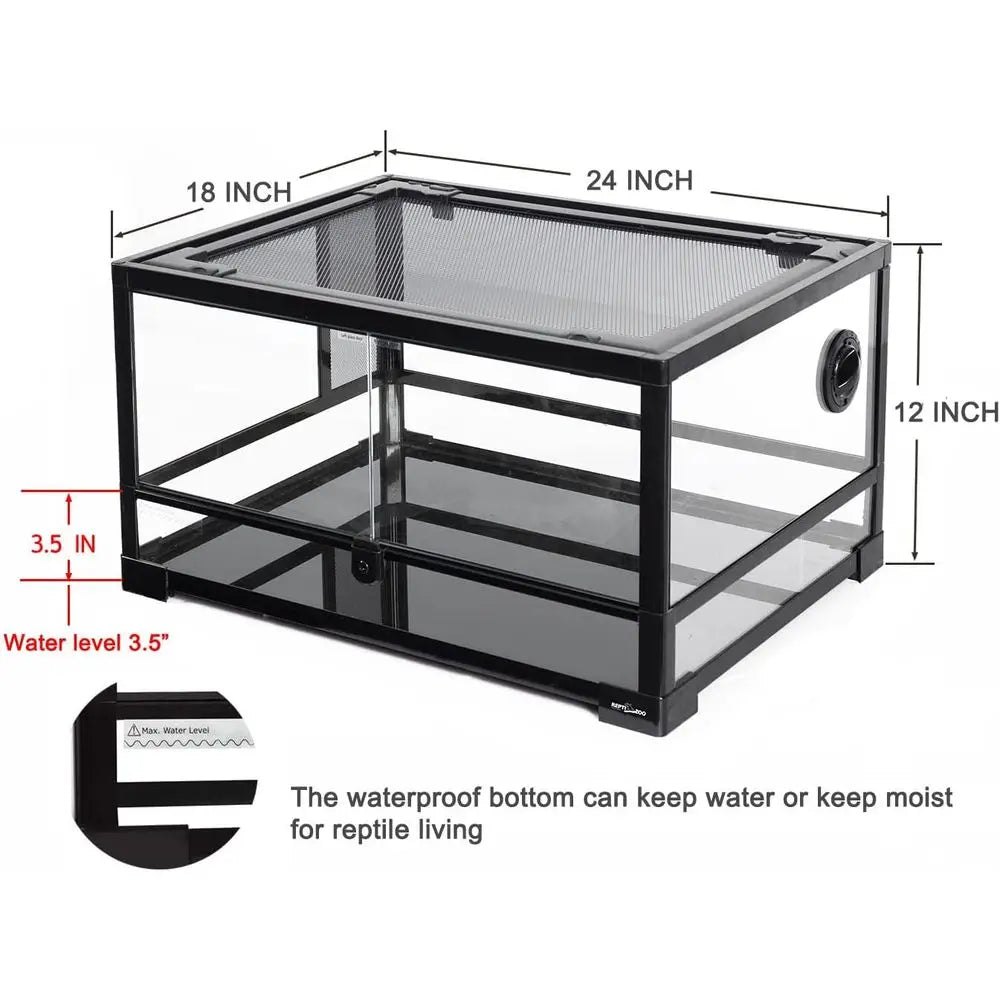 20 Gallon Reptile Terrarium 24" x 18"x 12", Double Hinged Opening Doors & Top Ventilation