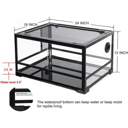 20 Gallon Reptile Terrarium 24" x 18"x 12", Double Hinged Opening Doors & Top Ventilation