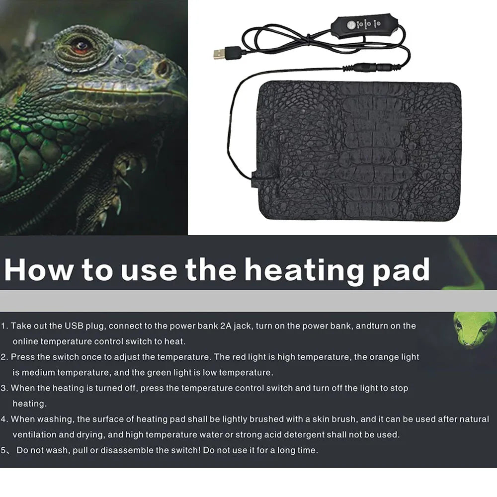 Pet Reptile Electric Heating Pad - Adjustable 3 gear temperature Controller
