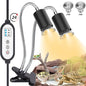 Double-Head Heat Lamp with Clamp: UVA/UVB Reptile Light & 2 Bulbs 25W+50W (Intelligent Cycle Timer)