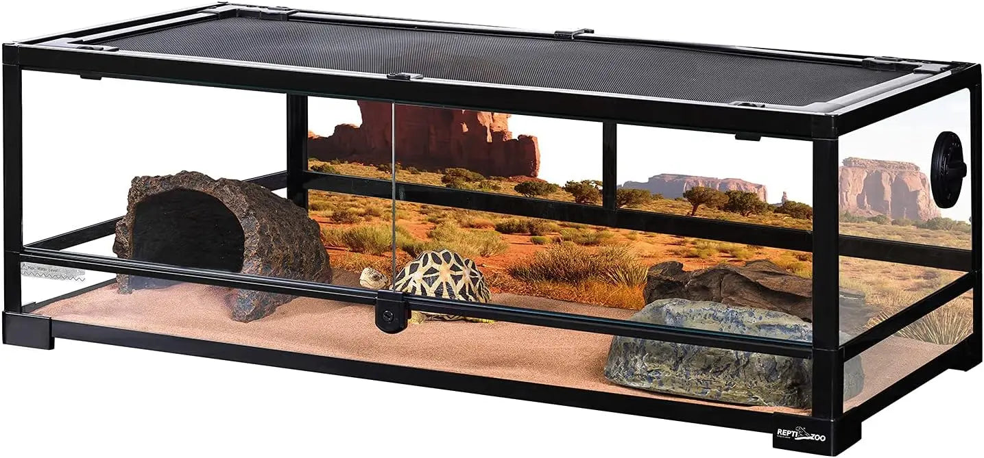 35 Gallon Full Glass Reptile Terrarium with Front Doors, Top Ventilation & Anti-Escape Lid for Lizards, Geckos, Snakes