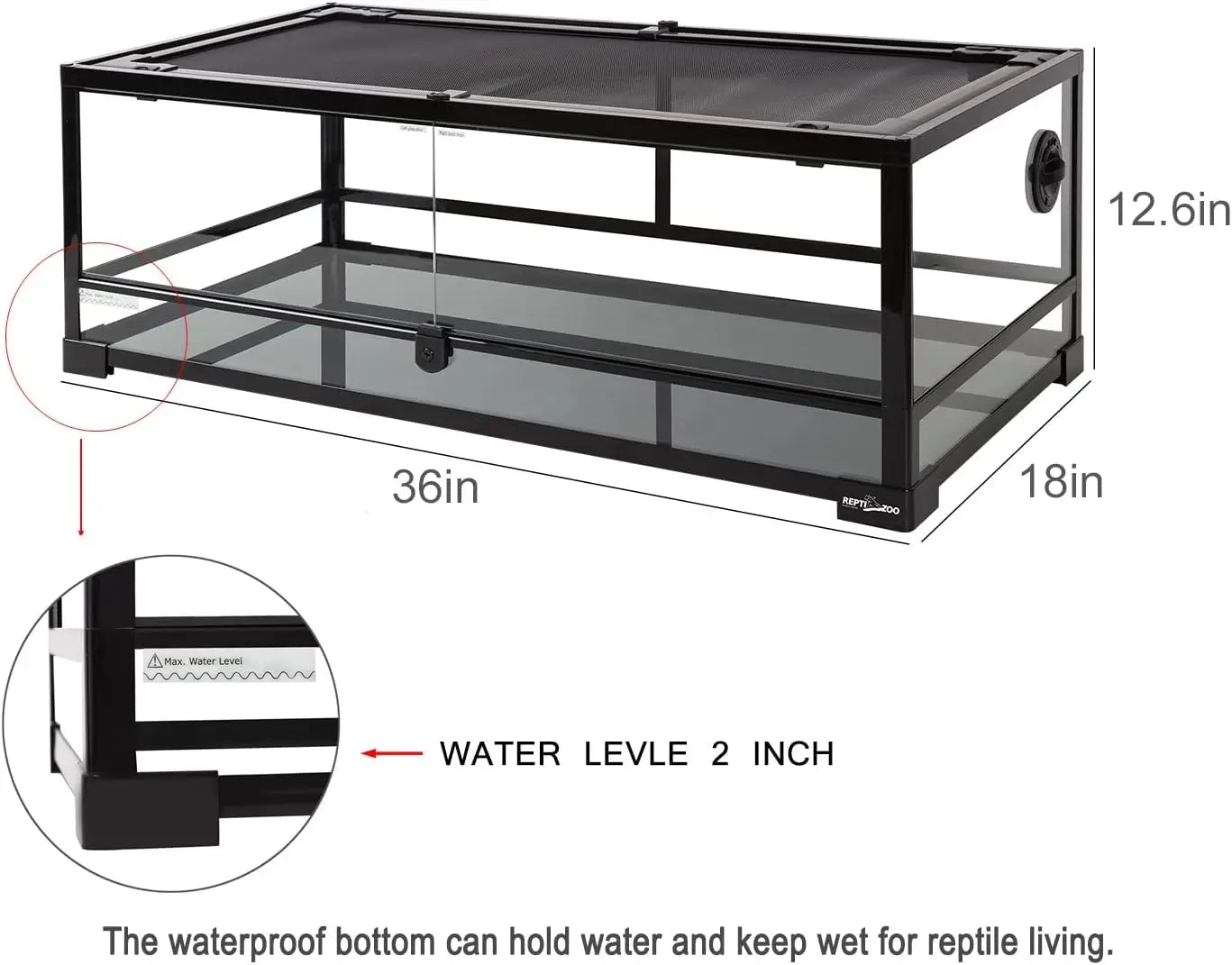 35 Gallon Full Glass Reptile Terrarium with Front Doors, Top Ventilation & Anti-Escape Lid for Lizards, Geckos, Snakes