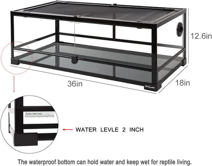 35 Gallon Full Glass Reptile Terrarium with Front Doors, Top Ventilation & Anti-Escape Lid for Lizards, Geckos, Snakes